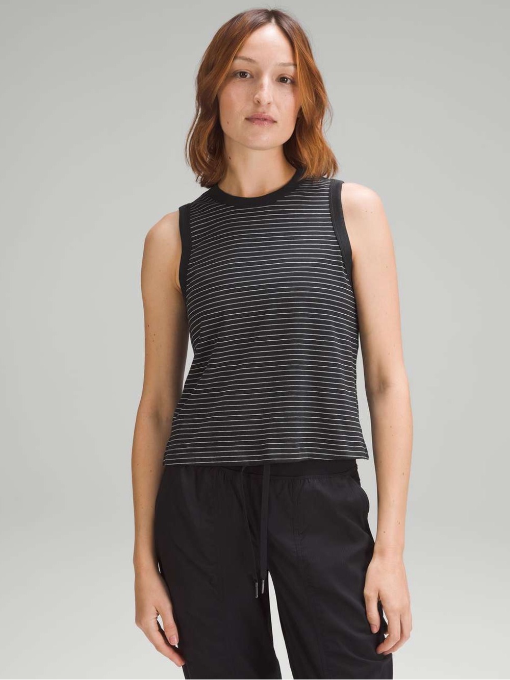 Lululemon classic fit cotton blend tank top synchronise stripe black white